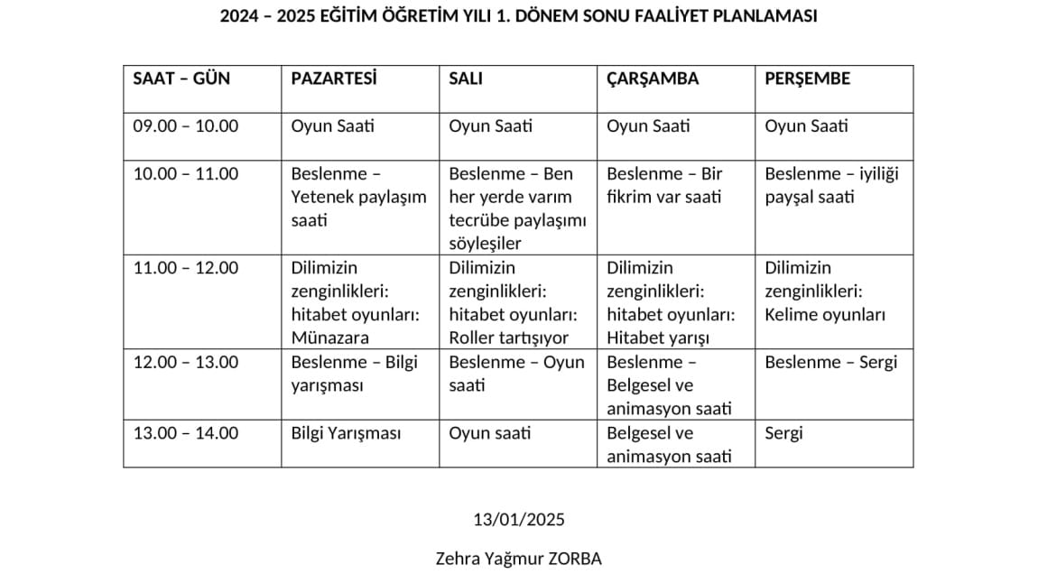 1. DÖNEM SONU FAALİYET HAFTASI DOLU DOLU GEÇTİ.